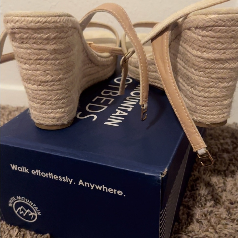 SHEIN Tan Espadrille Wedge Sandals with Ankle Straps